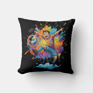 Colorful Soccer Boy Throw Pillow クッション