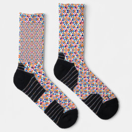 Colorful socks with geometric patterns in red ソックス