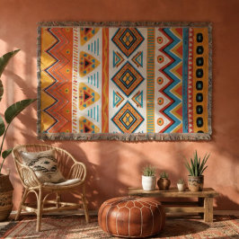 Colorful Southwestern Geometric Pattern in Orange スローブランケット