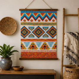 Colorful Southwestern Geometric Pattern in Orange 吊り下げ型タペストリー