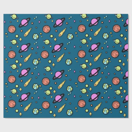 Colorful Space Doodle Wrapping Paper | Planets ラッピングペーパー (フラット)