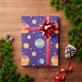 Colorful+Space+Pattern+with+Planets,+Stars ラッピングペーパー