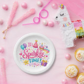 Colorful Sparkle Time Birthday Party Paper Plates ペーパープレート (パーティー)
