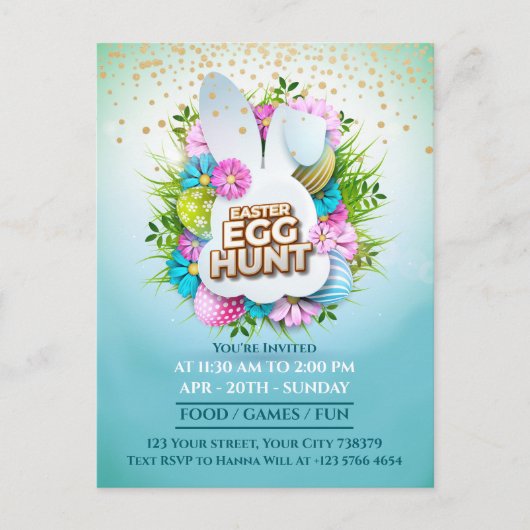 Colorful Spring Bunny Easter Egg Hunt Event 案内ポストカード (正面)