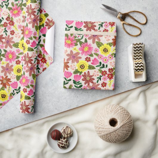 Colorful Spring Floral Garden Gift Wrapping Paper ラッピングペーパー (クラフト)
