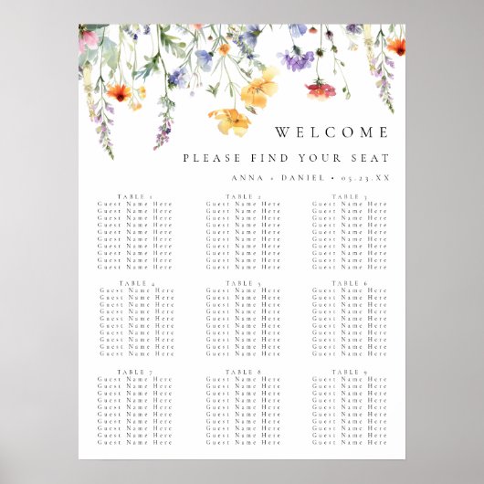 Colorful Spring Floral Wedding Seating Chart ポスター (正面)
