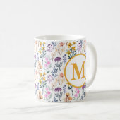 Colorful Spring Flower Watercolor Pattern Monogram コーヒーマグカップ (正面右)