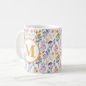 Colorful Spring Flower Watercolor Pattern Monogram コーヒーマグカップ (正面左)