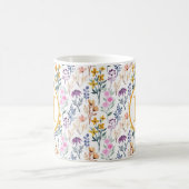 Colorful Spring Flower Watercolor Pattern Monogram コーヒーマグカップ (中央)