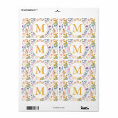 Colorful Spring Flower Watercolor Pattern Monogram ラベル (フルシート)