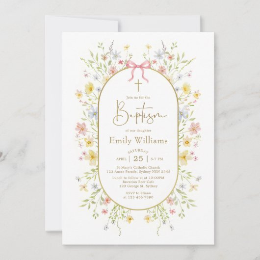 Colorful Spring Wildflower Meadow Baptism 招待状 (正面)