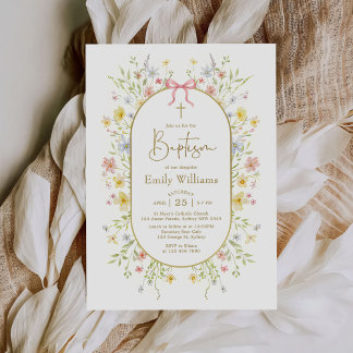 Colorful Spring Wildflower Meadow Baptism 招待状