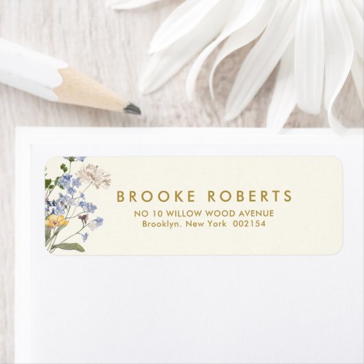 Colorful Spring Wildflower Meadow Gold Address ラベル (インサイチュ)