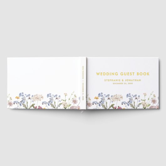 Colorful Spring Wildflower Meadow Wedding Gold ゲストブック (全面)