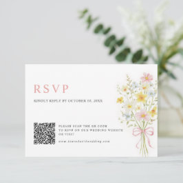 Colorful Spring Wildflower Meadow Wedding QR Code  出欠カード