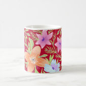 Colorful springtime flower pattern, raspberry pink コーヒーマグカップ (中央)