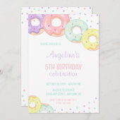 Colorful Sprinkle Donuts Kids Birthday 招待状 (正面/裏面)