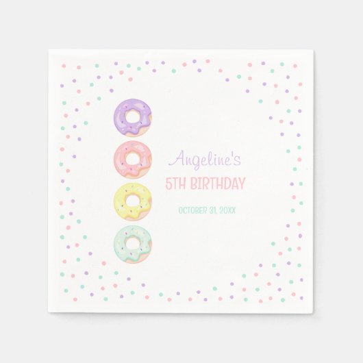 Colorful Sprinkle Sweet Donuts Kids Birthday スタンダードカクテルナプキン (正面)