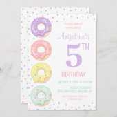 Colorful Sprinkle Sweet Donuts Kids Birthday 招待状 (正面/裏面)