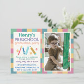 Colorful Squares Photo Preschool Graduation 招待状 (スタンド正面)