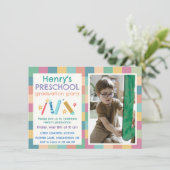 Colorful Squares Photo Preschool Graduation 招待状 (スタンド正面)