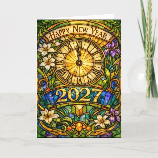 Colorful Stained Glass Floral New Year 2027 シーズンカード (正面)