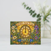 Colorful Stained Glass Floral New Year 2027 シーズンポストカード (スタンド正面)