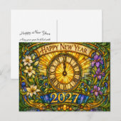 Colorful Stained Glass Floral New Year 2027 シーズンポストカード (正面/裏面)