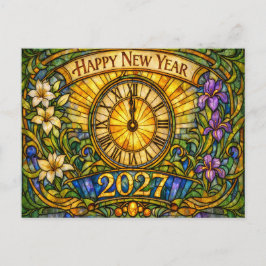 Colorful Stained Glass Floral New Year 2027 シーズンポストカード