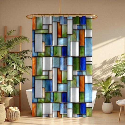 Colorful stained glass geometric pattern シャワーカーテン