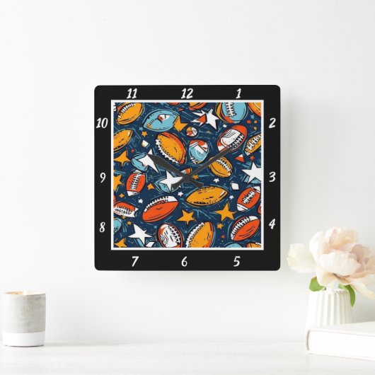 Colorful Star Football  スクエア壁時計 (ホーム)