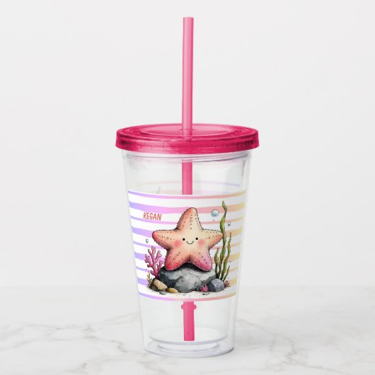 Colorful Starfish Ocean-Themed アクリルタンブラー (正面)