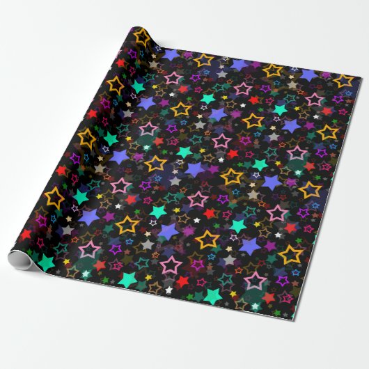 Colorful Stars Black  ラッピングペーパー (アンロールド)