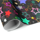 Colorful Stars Black  ラッピングペーパー (ロールコーナー)