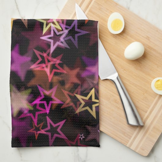 Colorful Stars Dance Whimsically キッチンタオル (四つ折り)