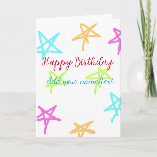 Colorful stars happy birthday add name text simple カード (正面)