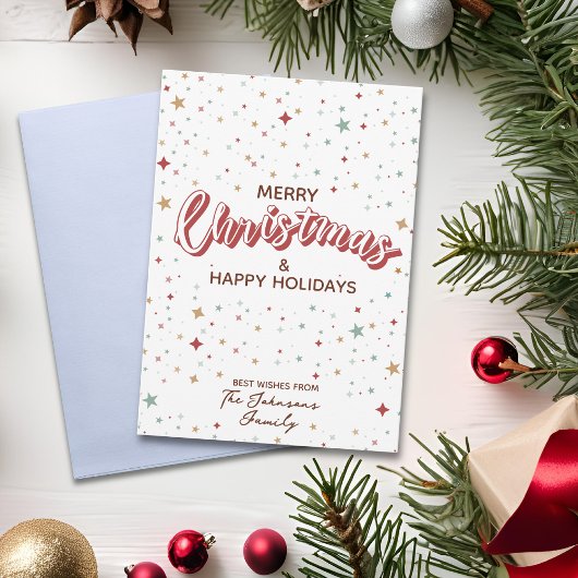 Colorful Stars Red and White Simple Christmas シーズンカード