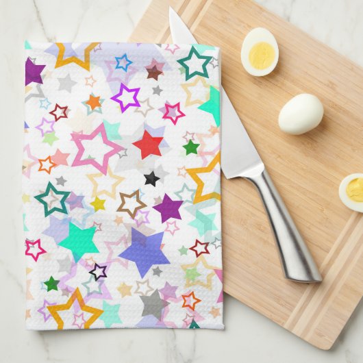 Colorful Stars White  キッチンタオル (四つ折り)
