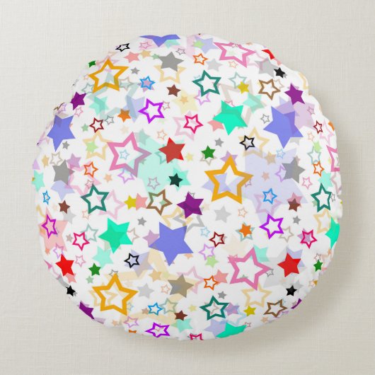 Colorful Stars White  ラウンドクッション (正面)