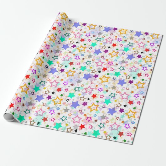 Colorful Stars White  ラッピングペーパー (アンロールド)