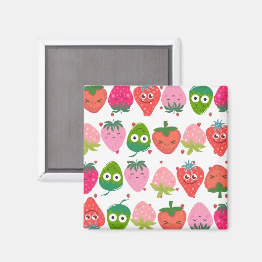 Colorful strawberries Pink pattern Smiling fruits マグネット (正面/裏面)