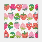 Colorful strawberries Pink pattern Smiling fruits マグネット (正面)