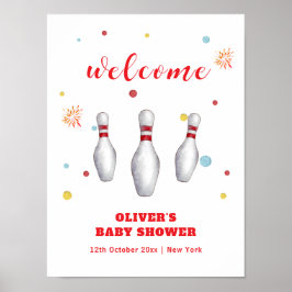 Colorful Strike Up Bowling Baby Shower Welcome ポスター