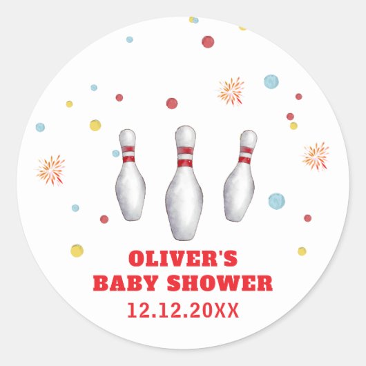 Colorful Strike Up Bowling Sport Baby Shower ラウンドシール (正面)