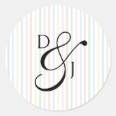 Colorful Stripe Monogram Script Ampersand Wedding ラウンドシール (正面)