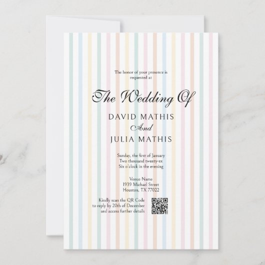 Colorful Striped Country Club Style Sage Wedding 招待状 (正面)