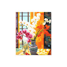 Colorful Striped Vase Floral Window Wood Plaque