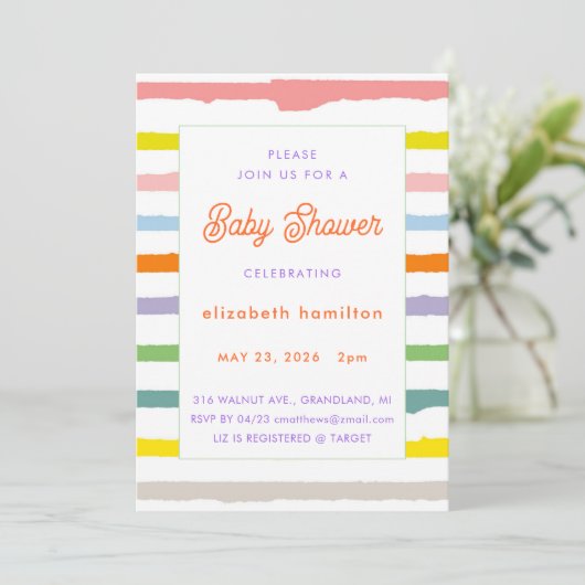 Colorful Stripes Baby Shower Invitation 招待状 (スタンド正面)