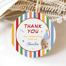 Colorful Stripes Boy 1st Birthday Photo