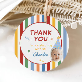 Colorful Stripes Boy 1st Birthday Photo フェイバータグ